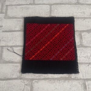 Handsome cross stitch Red and Black Embroidered Textile Square